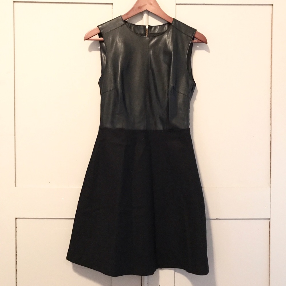 Zara Faux Leather and Wool Little Black Dress - Picture 2 of 6